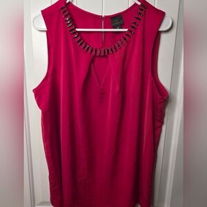 Worthington Red Sleeveless Blouse With Jeweled Neckline